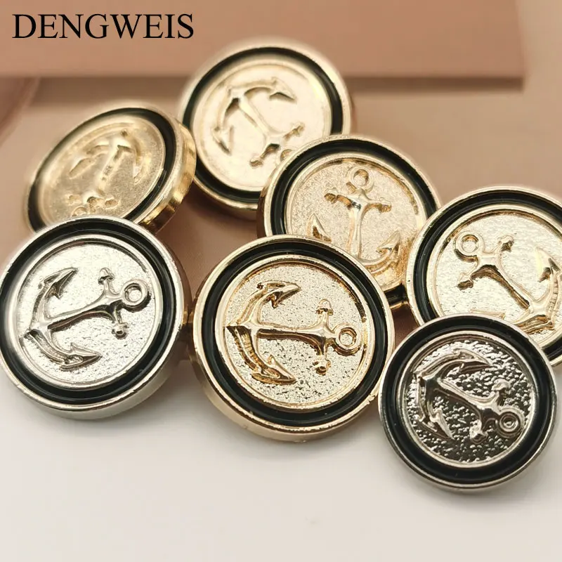 Anchor Engraved Gold And Silver Fashion Metal Buttons for Clothing Shirt Cuff Coat Sewing Accessories Handmade Sewing Buttons