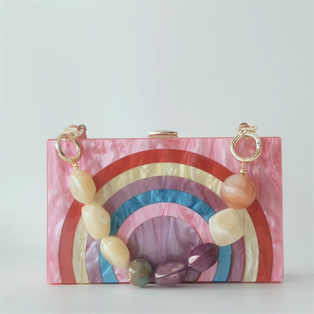 

Лоскутная сумка через плечо в радужную полоску, вечерний клатч, акриловый вечерний женский свадебный женский роскошный дизайнерский клатч
