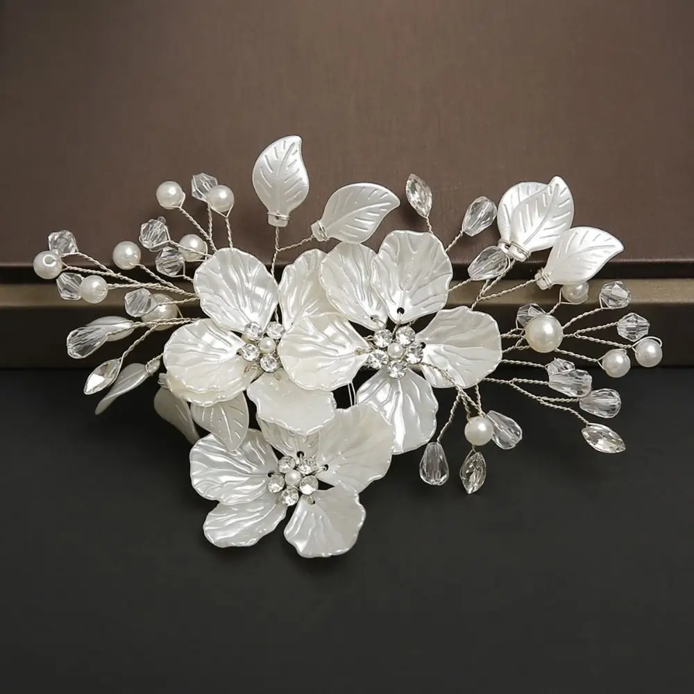 New Crystal Pearl Flower Bridal Headwear White Handmade Bride Headdress Luxury Elegant Wedding Hairpin Hair Jewelry