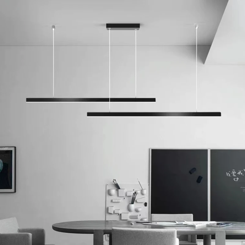 Minimalistyczny żyrandol led Nordic nowoczesny stół jadalny lampa na barek recepcja studio jedno słowo pasek lampa lampa biurowa