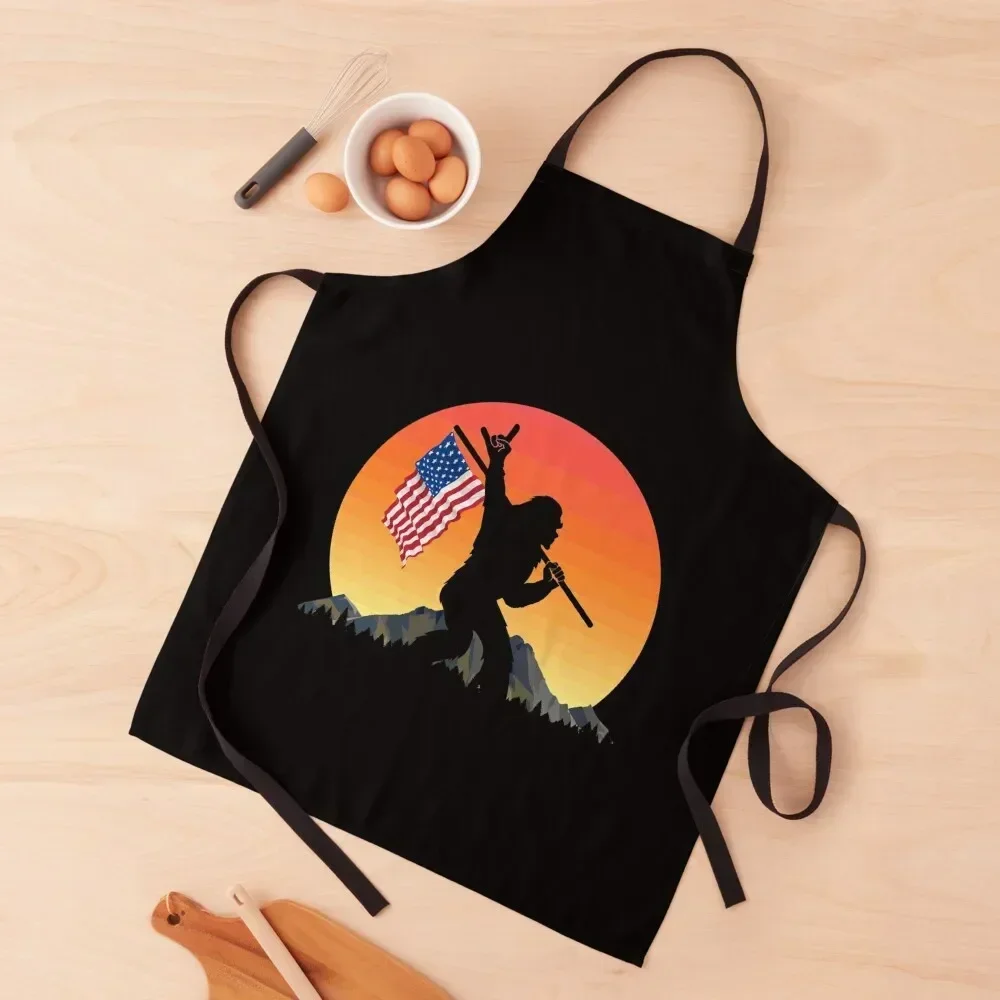 

Funny Bigfoot USA Rock And Roll Sasquatch Believer Sunset Apron innovative kitchen and home items cleanings Apron