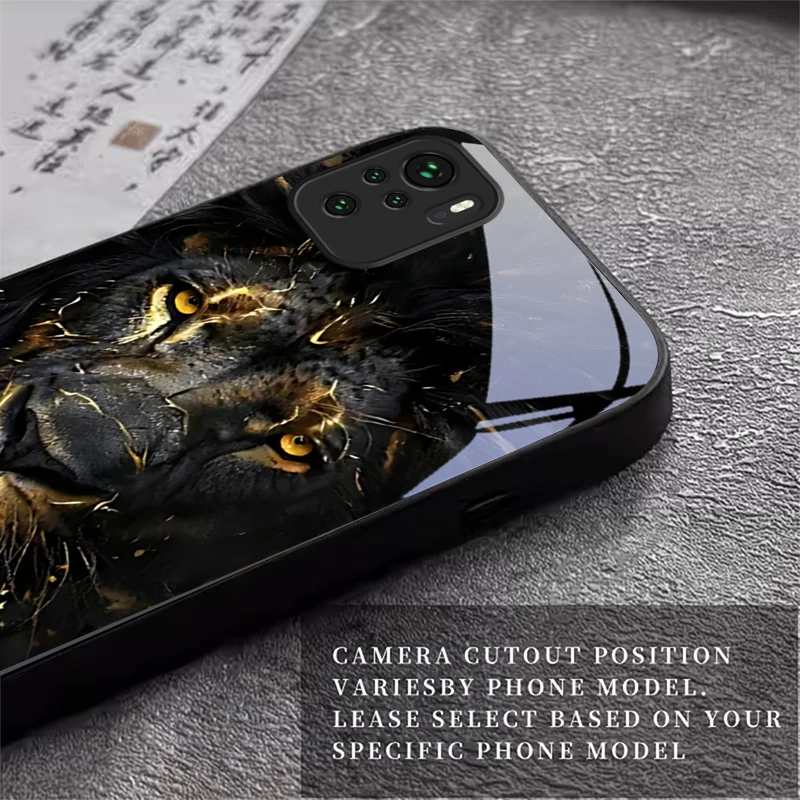 Lion With Golden Black Glass Phone Case For Redmi Note 10 11 Pro+ 12 13 14 4G (Global) 14 Pro 5G (India) K60Ultra 13C 14C Cover view 6