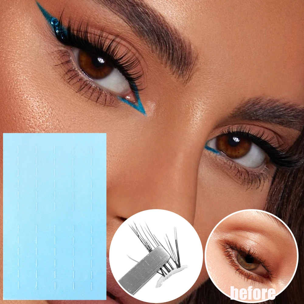 60Pieces/sheet Eyelash Adhesive Strip Transparent Non-irritating Segmented Self-adhesive Eyelash Glue Strips Waterproof Reusable