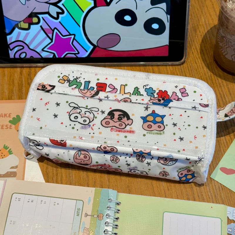 Crayon shin-chan sac à crayons grande capacité étui à stylos dessin animé papeterie pochette à stylo transparente rangement pour étudiants fournitures scolaires