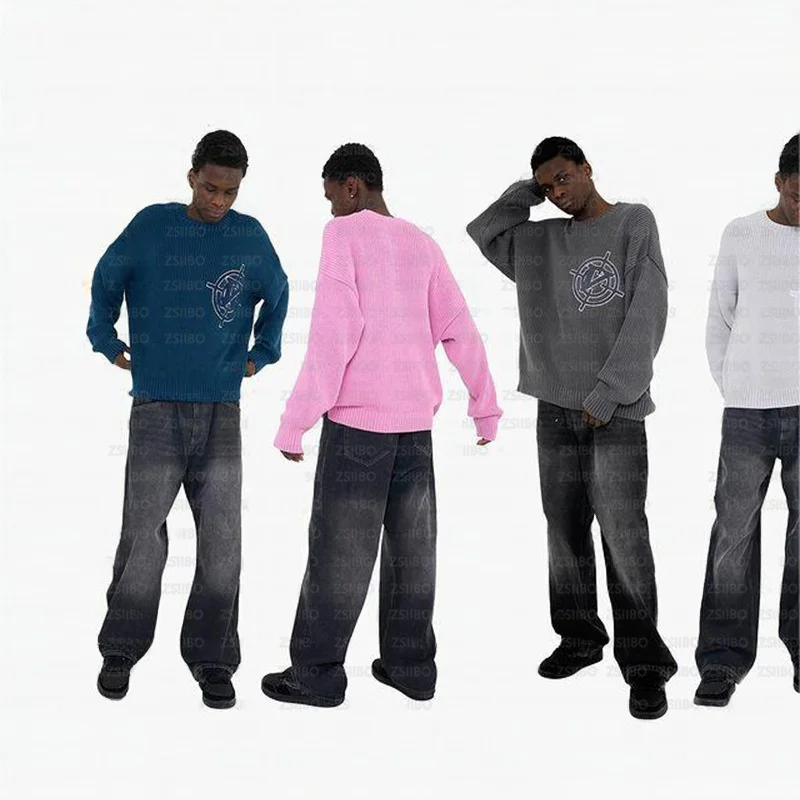 

Retro American Sle Sweater Casual Loose Fit Comfortable Warm Letter Print Overhead Top for Men And Women Streetwear