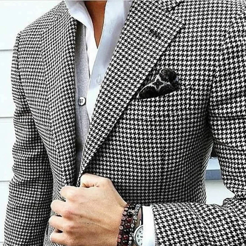 Slim Fit Men\'s Blazer Houndstooth Casual Italian Style Man Suit Jacket Notched Lapel 1 Pc Check Wedding Coat for Prom Party 2024