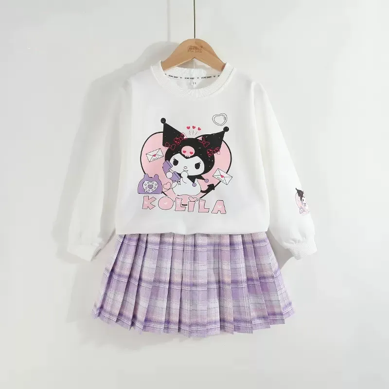 Sanrio-ropa de invierno para niña, sudadera de manga larga con estampado de Kuromi, Falda plisada, 2 piezas