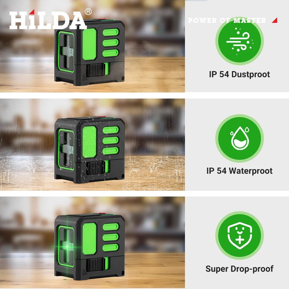 HILDA 2 Lines Laser Level Self-Leveling Meter Cross Green Level Laser Horizontal & Vertical High-Precision Measuring Tools ﻿