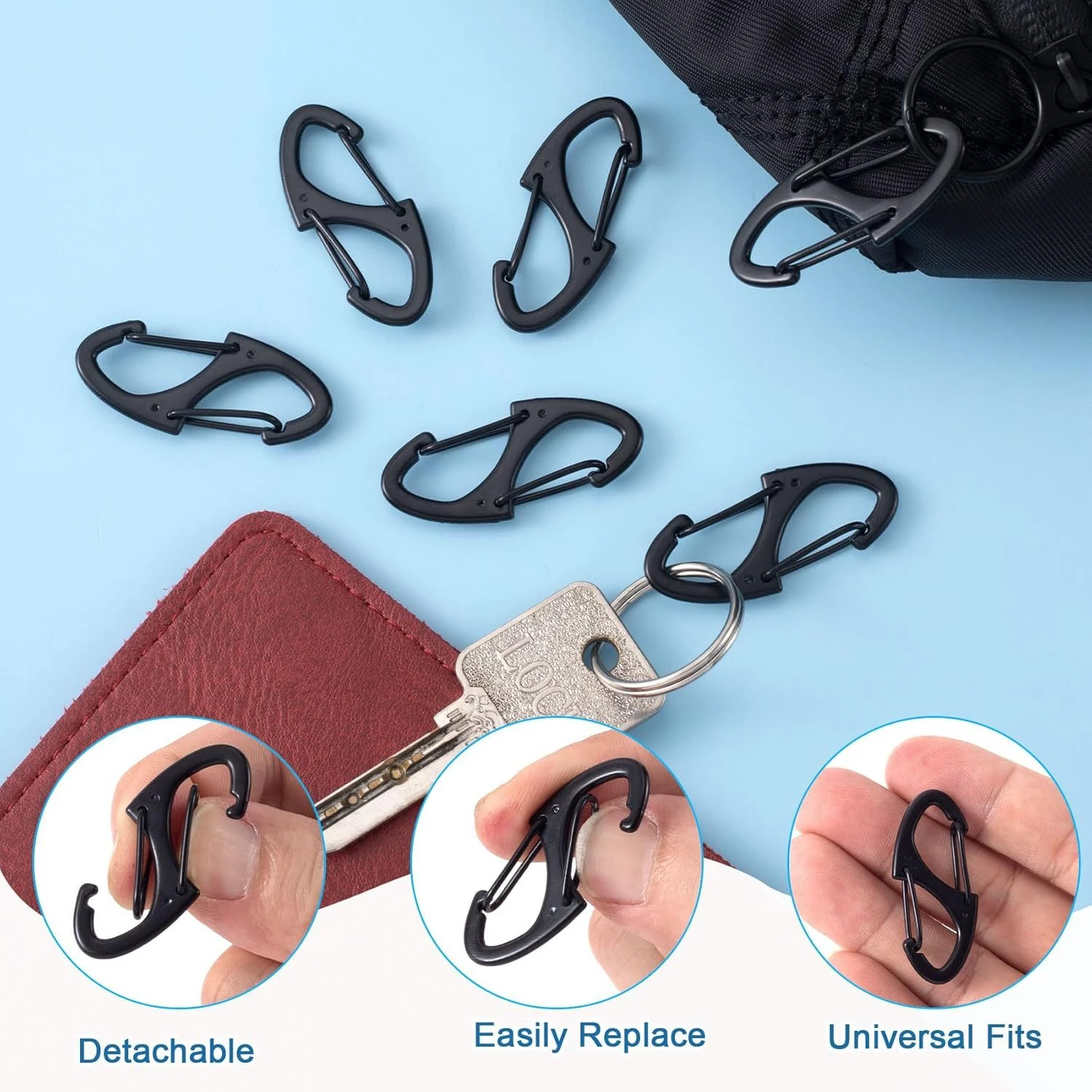 10PCS Zipper Clip Anti Theft Deterrent Black Dual Opening Safety Zipper Pull Replacement Keep The Zip Closed for Backpacks