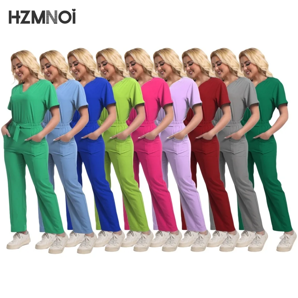 

Multicolour Nursing Scrubs Uniforms Sets Classic V-neck Short Sleeved Top+pants Suits Dental Clinic Pet Store Pharmacy Work Wear