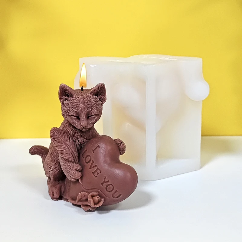 Love Cat Candle Mold Silicone DIY Handmade Aromatherapy Wax Mold Romantic Cute Pet Style Decorative Art Tool
