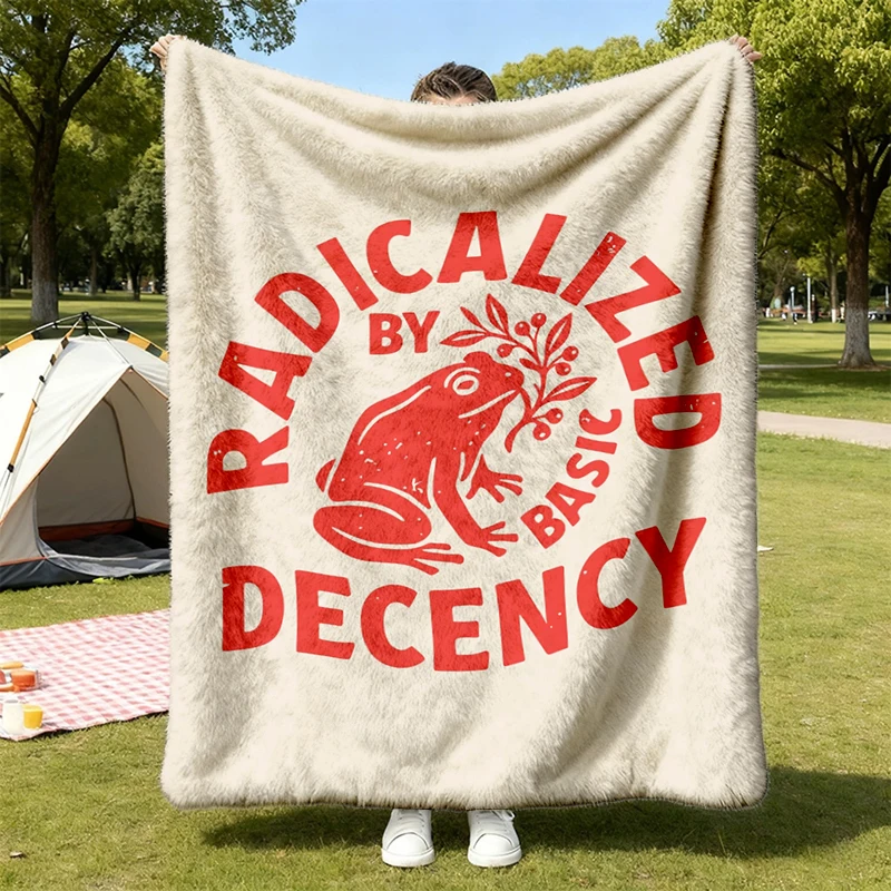 Radicalized By Basic Decency Flannel Blanket, Funny Frog Activist Throw, Cottagecore Toad Gift