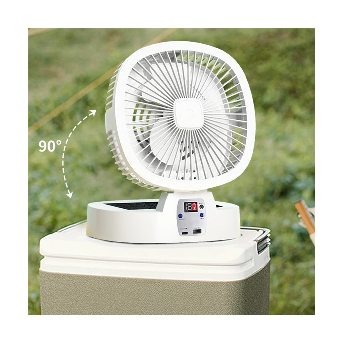 مروحة التخييم في الهواء الطلق تعمل بالطاقة الشمسية، مروحة كهربائية محمولة لسطح المكتب، 3 سرعات مع جهاز تحكم عن بعد - لها