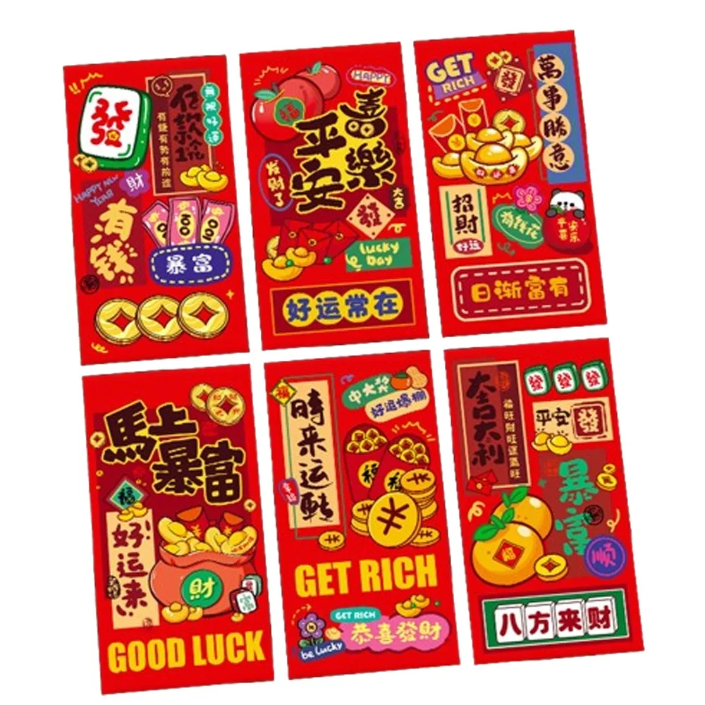 

6pcs Chinese Style 2026 Horse Year Red Envelope Cartoon Paper Craft Lucky Red Pockets Blessing Mixed Pattern Money Envelopes