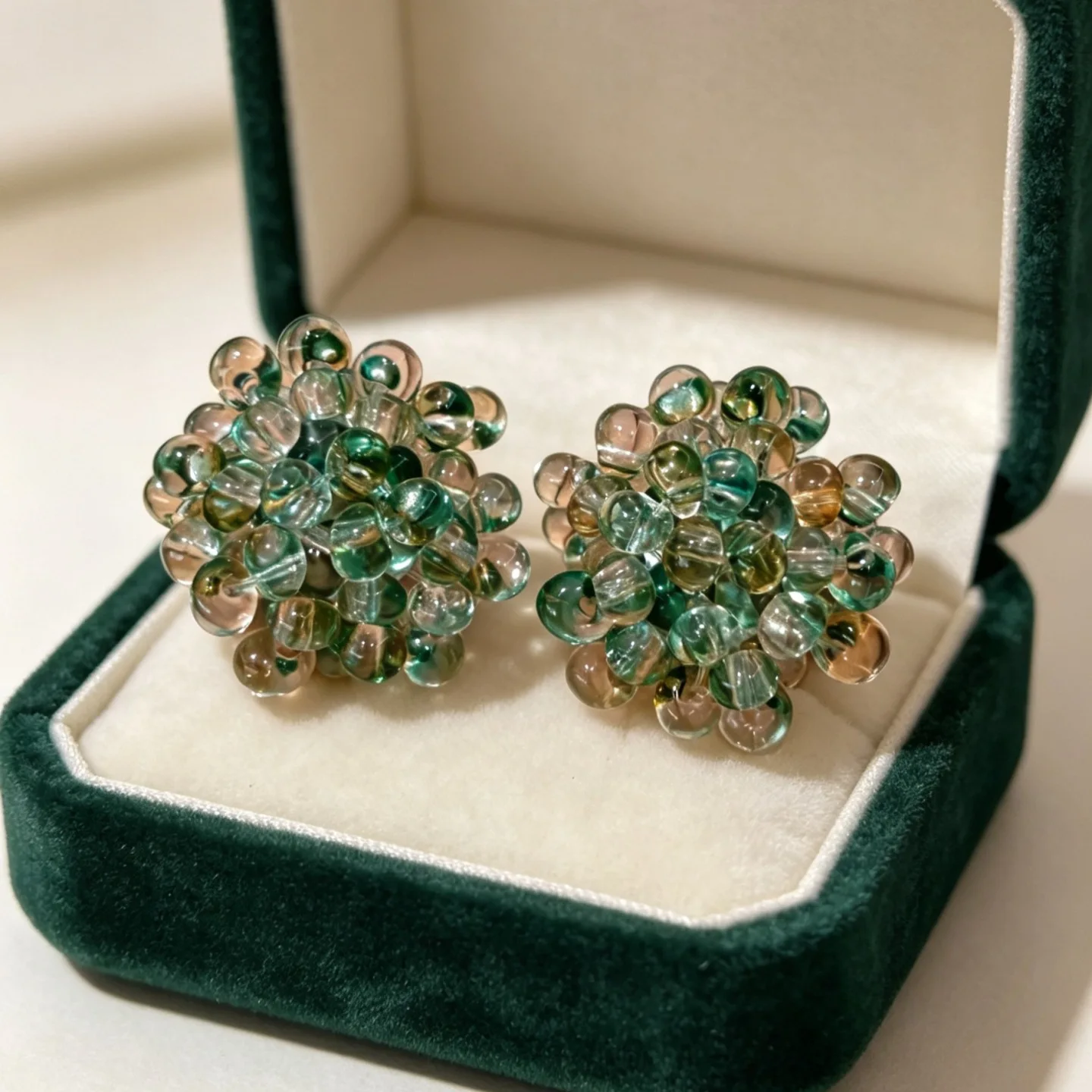 Crystal stud earrings clear cyan beaded flower earrings niche gentle atmosphere dream earrings accessories