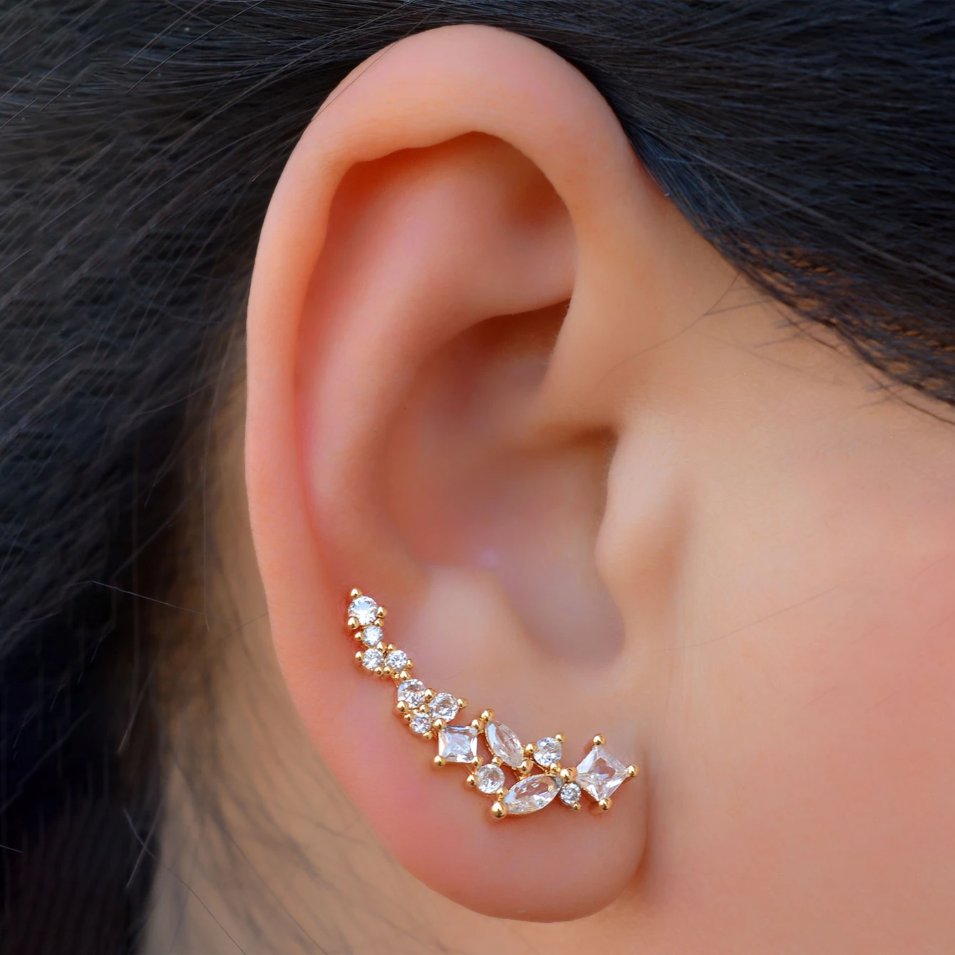 Korean Shiny Zircon Leaf Water-drop Climbing Earring for Women Exquisite Sliver Color Crystal Ear Crawler Earrings Jewelry Gifts