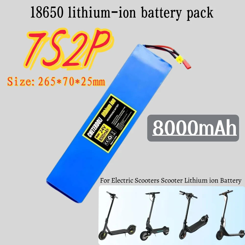 

24V 8000mAh 7S2P 18650 Lithium Battery Pack - 100% New for Electric Scooter with BMS & 25.2V Compatibility.