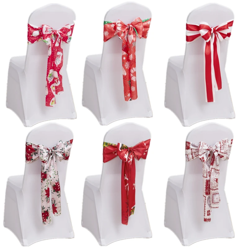 10-1PC Christmas Chair Bow Sashes Wedding Chair Knot Ribbon Ties For Party Event Hotel Banquet Supplies Home Chair Decorations