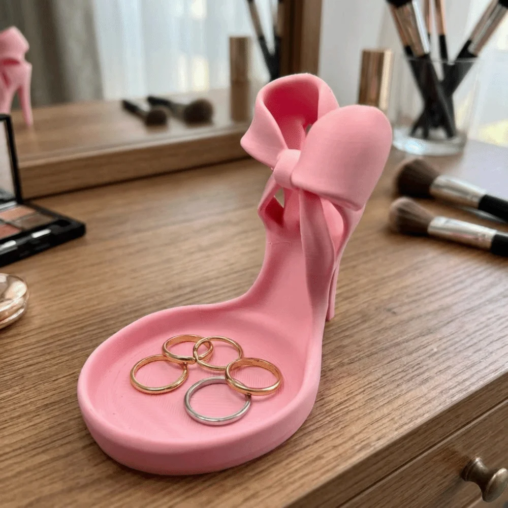 

Поднос для украшений на высоком каблуке, напечатанный на 3D-принтере, элегантный декоративный поднос для хранения украшений с бантом