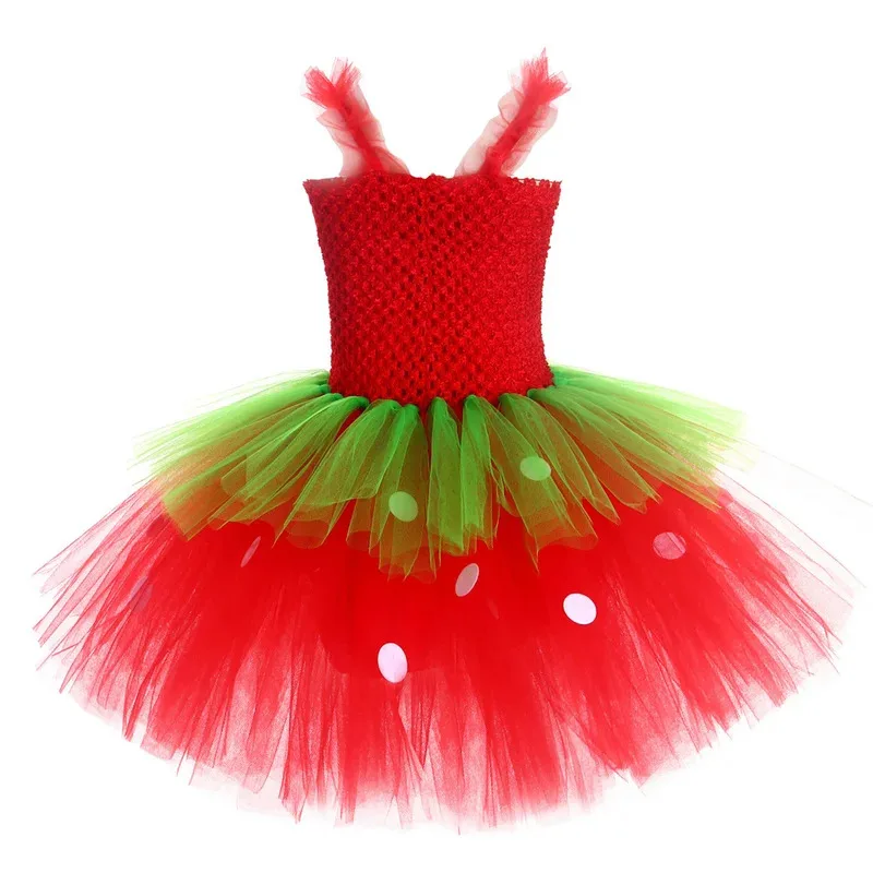 3 Layers Strawberry Ballet Tutus Dresses for Baby Girls Fruits Birthday Party Outfit Kids Fluffy Christmas Costumes with Hairbow