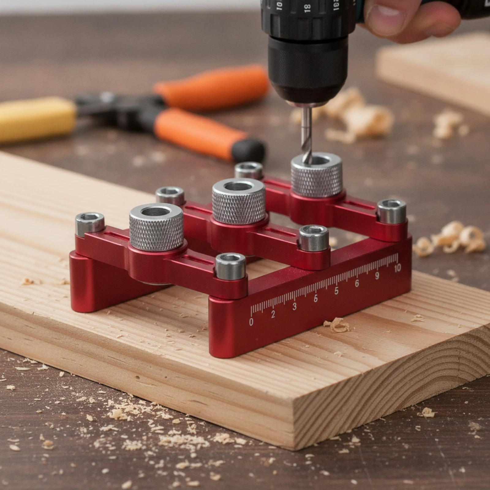 Dowel Joint Drilling Jig Easy to Use Adjustable Plate-Style Drilling Jig 90-Degree Straight-Hole Guide Wear Resistant Tool