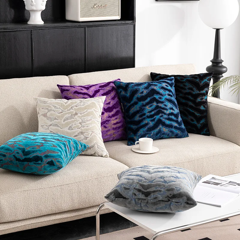 Luxury Cut Velvet Zebra Print Pillow Cover 18x18Inch Blue Beige Brown Coffee Grey Green Soft Decorative Throw Cushion Case