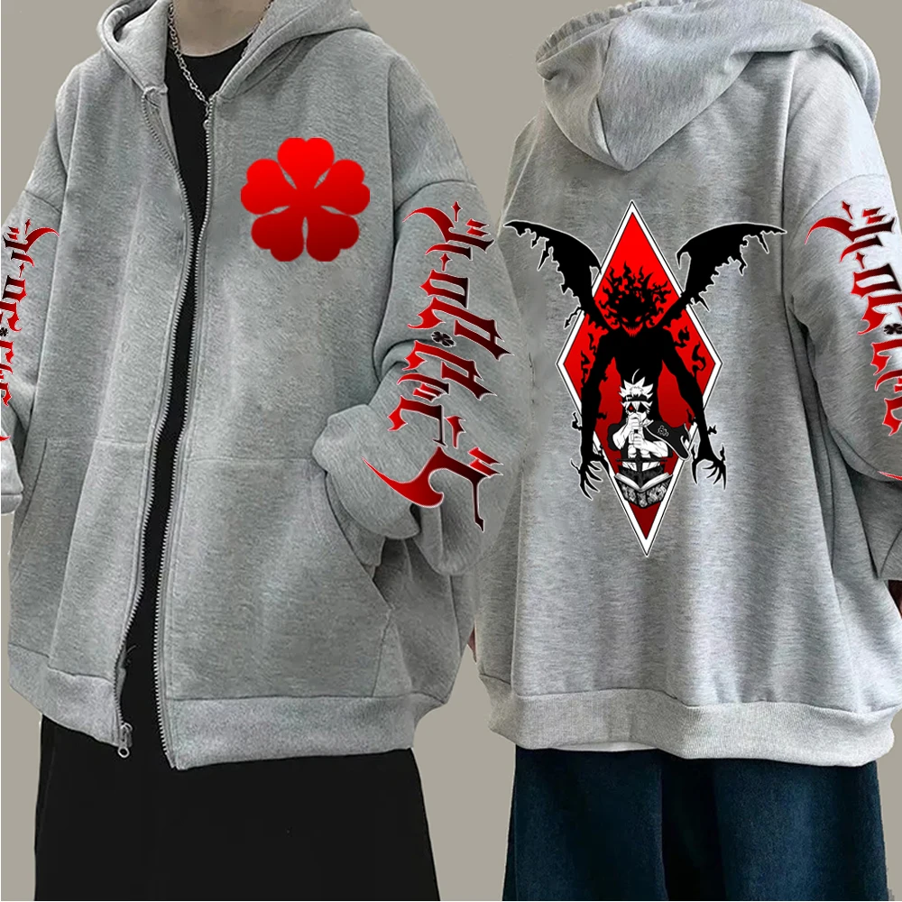 Harajuku Anime Black Clover Asta Graphic Printed Zipper Hoodies Men Women Hooded Sweatshirt Long Sleeves  Zip Up Jacket Coats