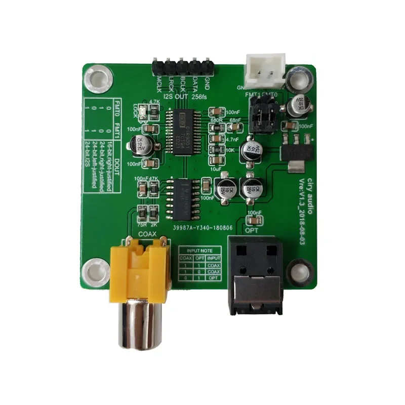 DLHiFi DIR9001 Fiber Coaxial Receiver Module SPDIF to I2S Sample rate Board 24Bit 96kHz