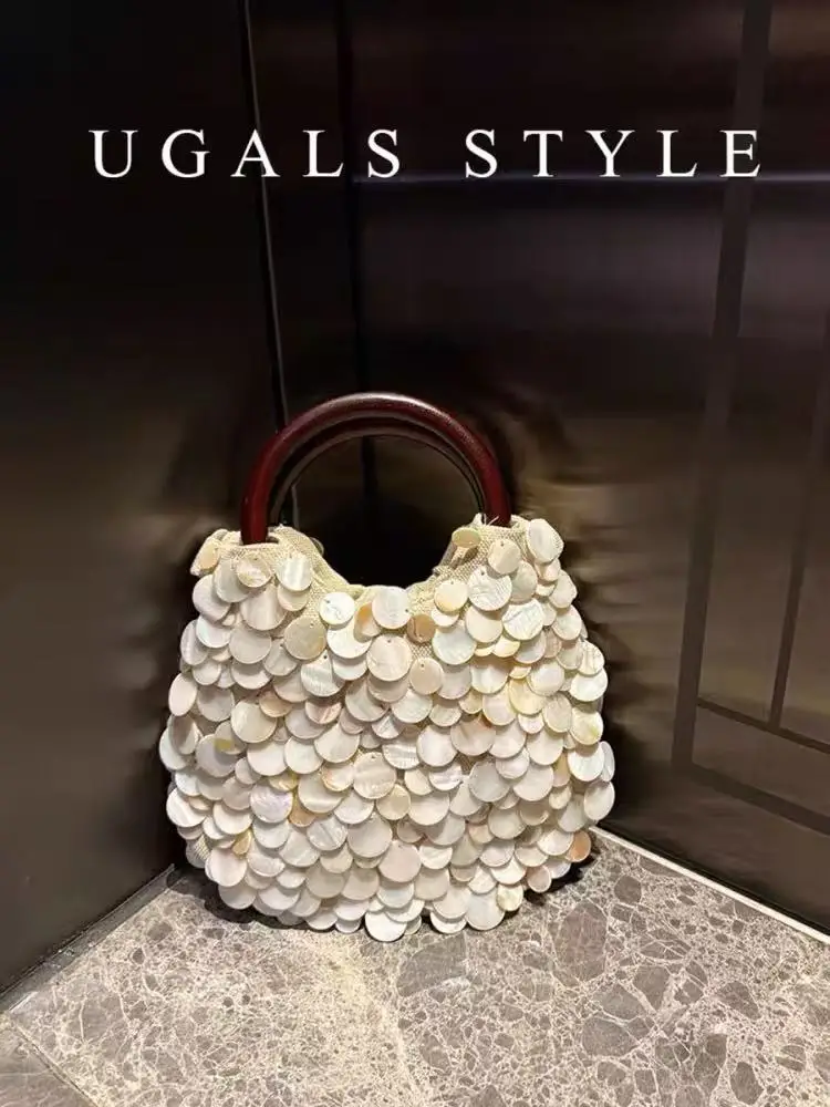 Fashion Shell Handmade Clutch Purse Luxury High Quality Women Handbag Wood Handheld Vacation Holiday Beach Bag Crossbody Bag - Image 3