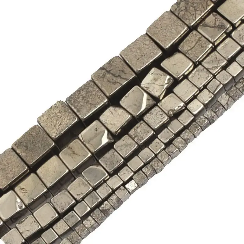 Natural Stone Iron Pyrite Cube Beads For Jewelry Making Strand 15 inch DIY Loose Bracelet Necklace 6mm 8mm 10mm