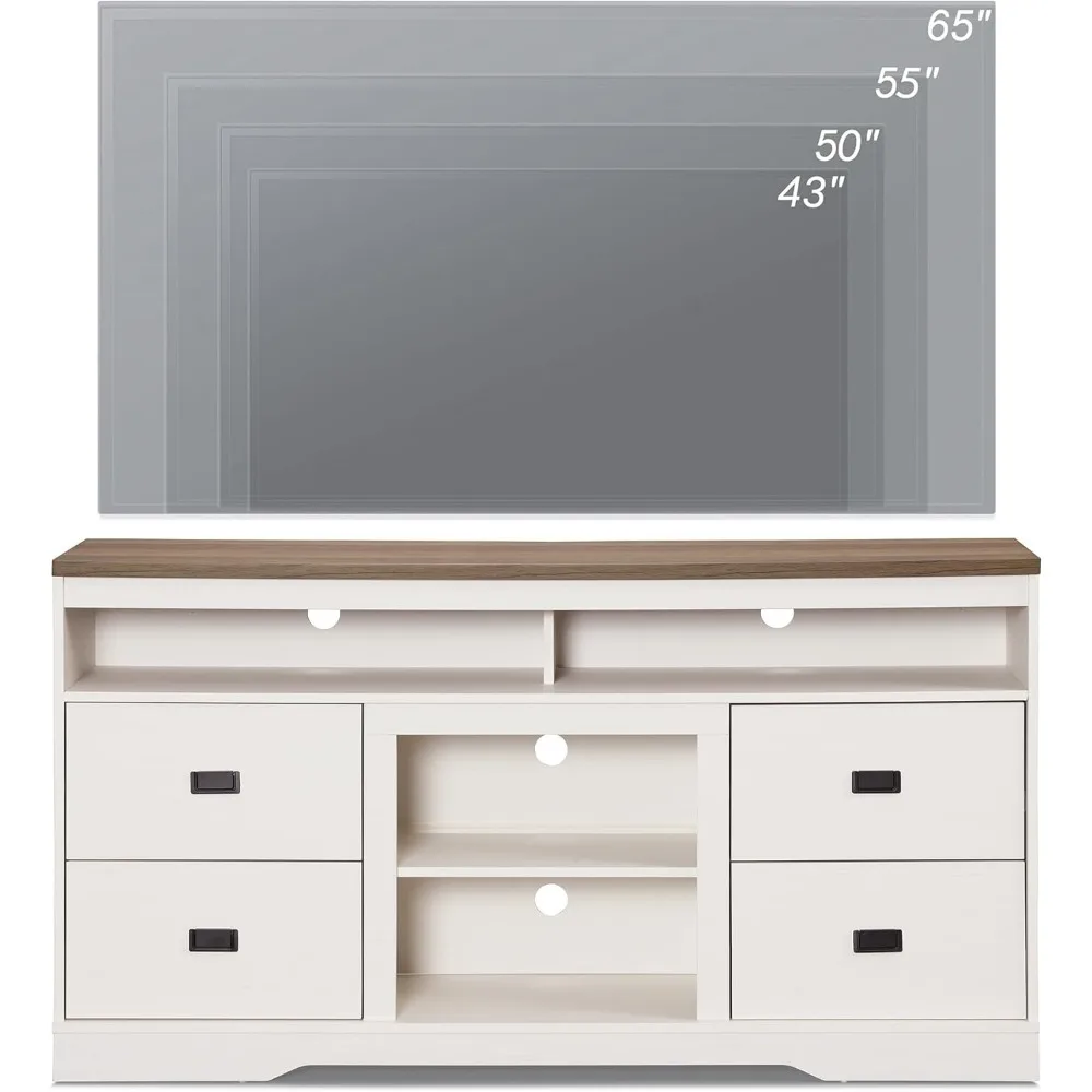 حامل تلفزيون خشبي عتيق مقاس 65 بوصة مع أدراج وأرفف قابلة للتعديل، ومركز ترفيه للوسائط الطويلة لأجهزة التلفاز الكبيرة