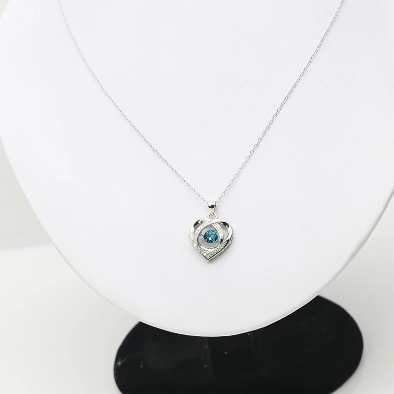 1Set Wholesale Price Aquamarine Blue CZ Gemstone 925 Silver Women Necklace