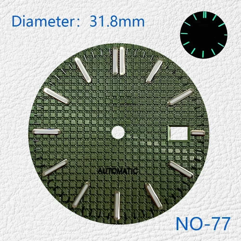 Modificado Oak Dial para o movimento do Japão, relógios luminosos verdes, acessórios, personalização do logotipo, NH35, NH36, 4R, 7S, 31,8 milímetros