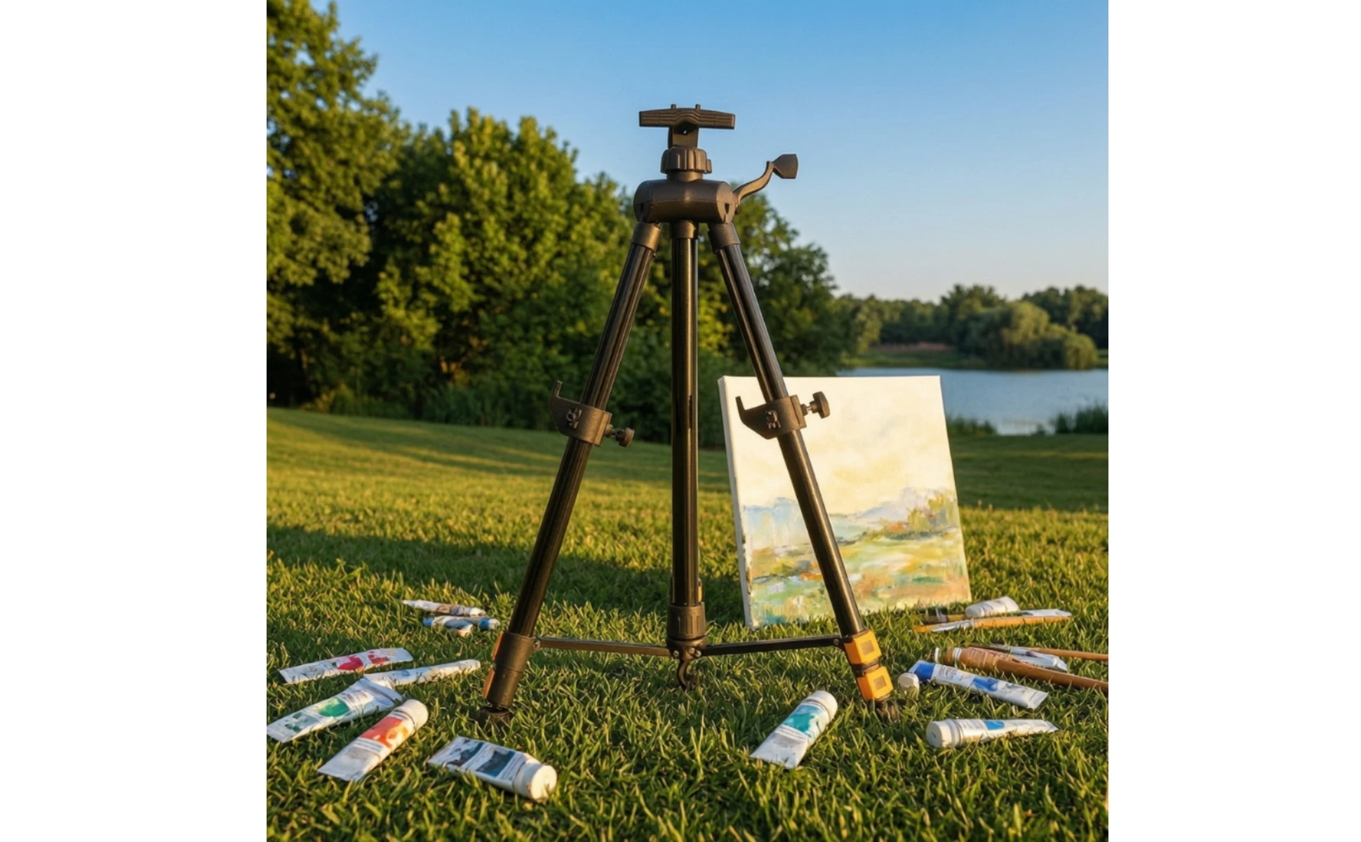Hand-Crank Easel Matte Black Foldable Tripod Easel Adjustable Portable for Artists, Outdoor Painting, Studio