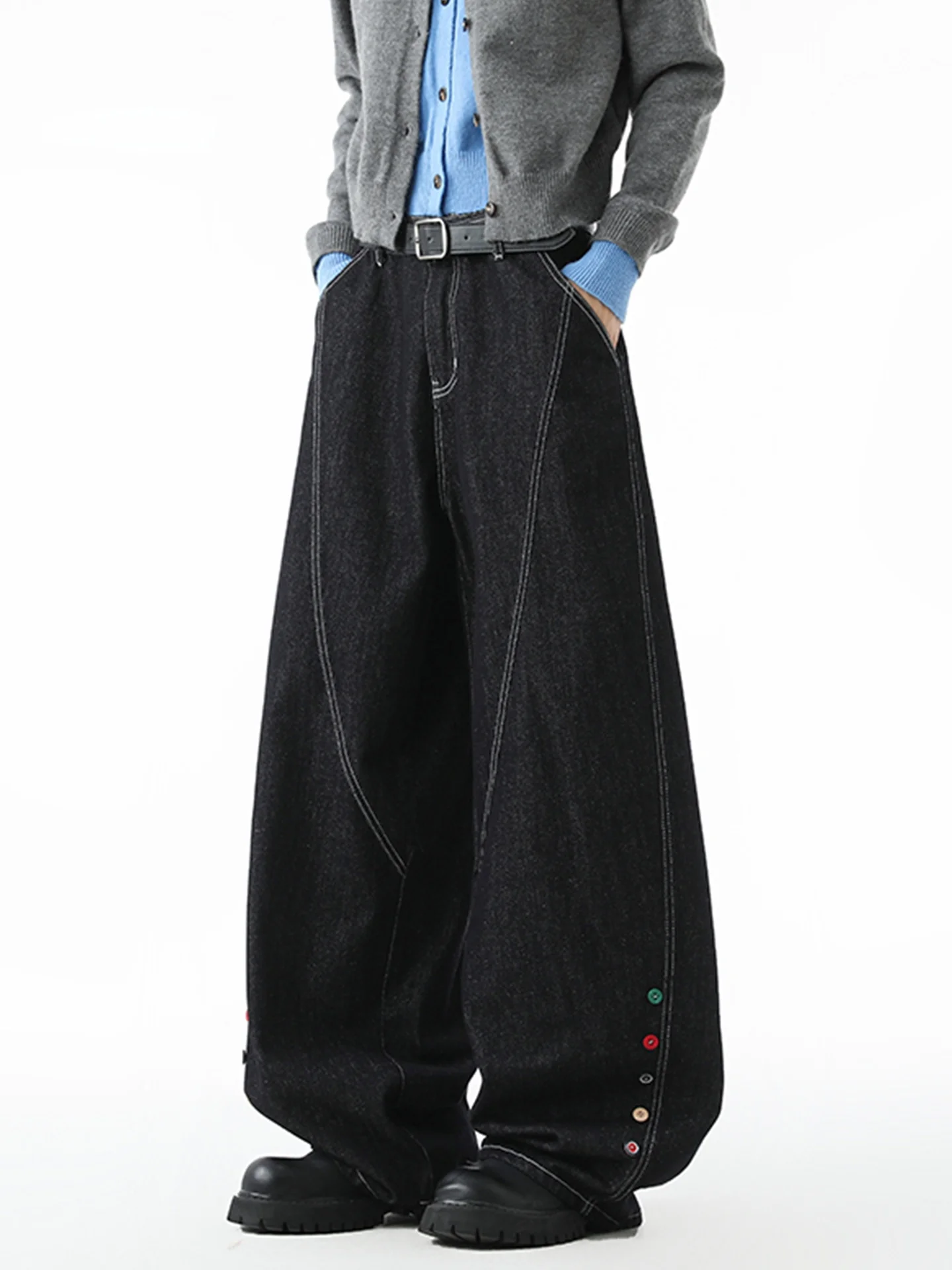 

Мужские джинсы Wmnm Brand: модные прямые джинсы с высокой талией из смесового хлопка и полиэстера для осени