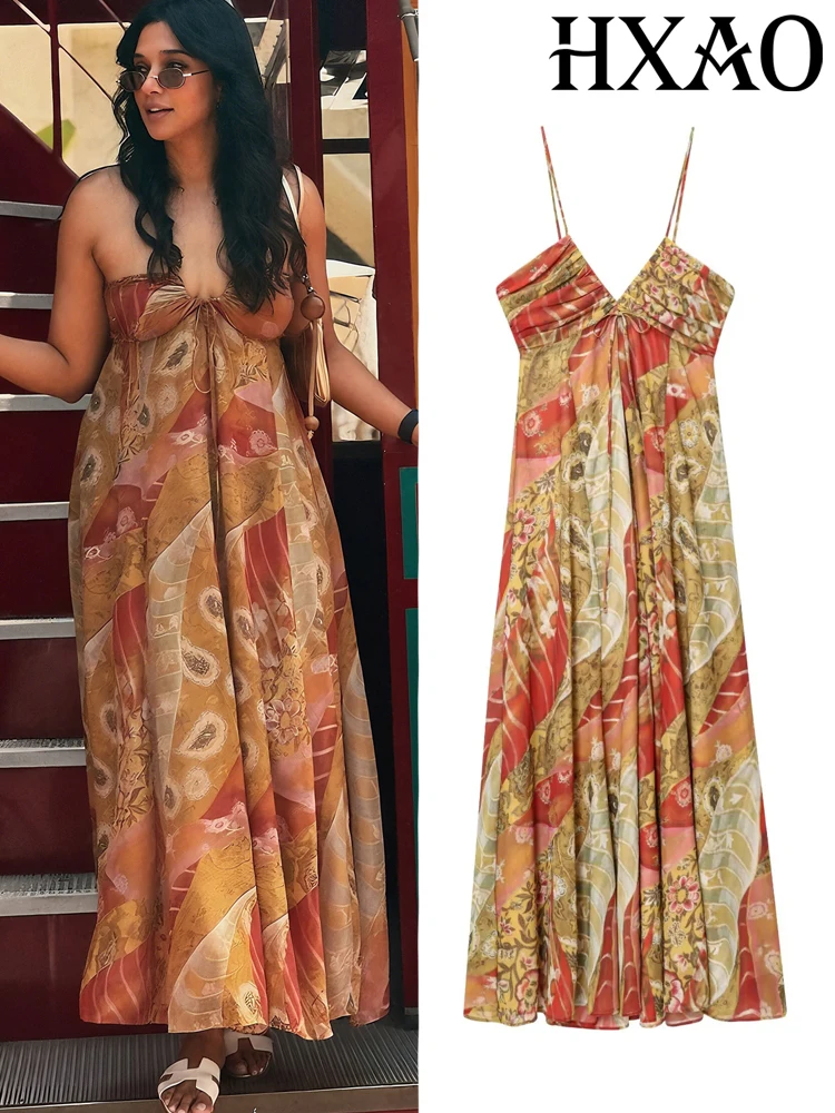HXAO Slip Womens Dresses Boho Flower Sleeveless Ladies Clothes Sexy Backless Summer New Evening Floral Female Long Dresses