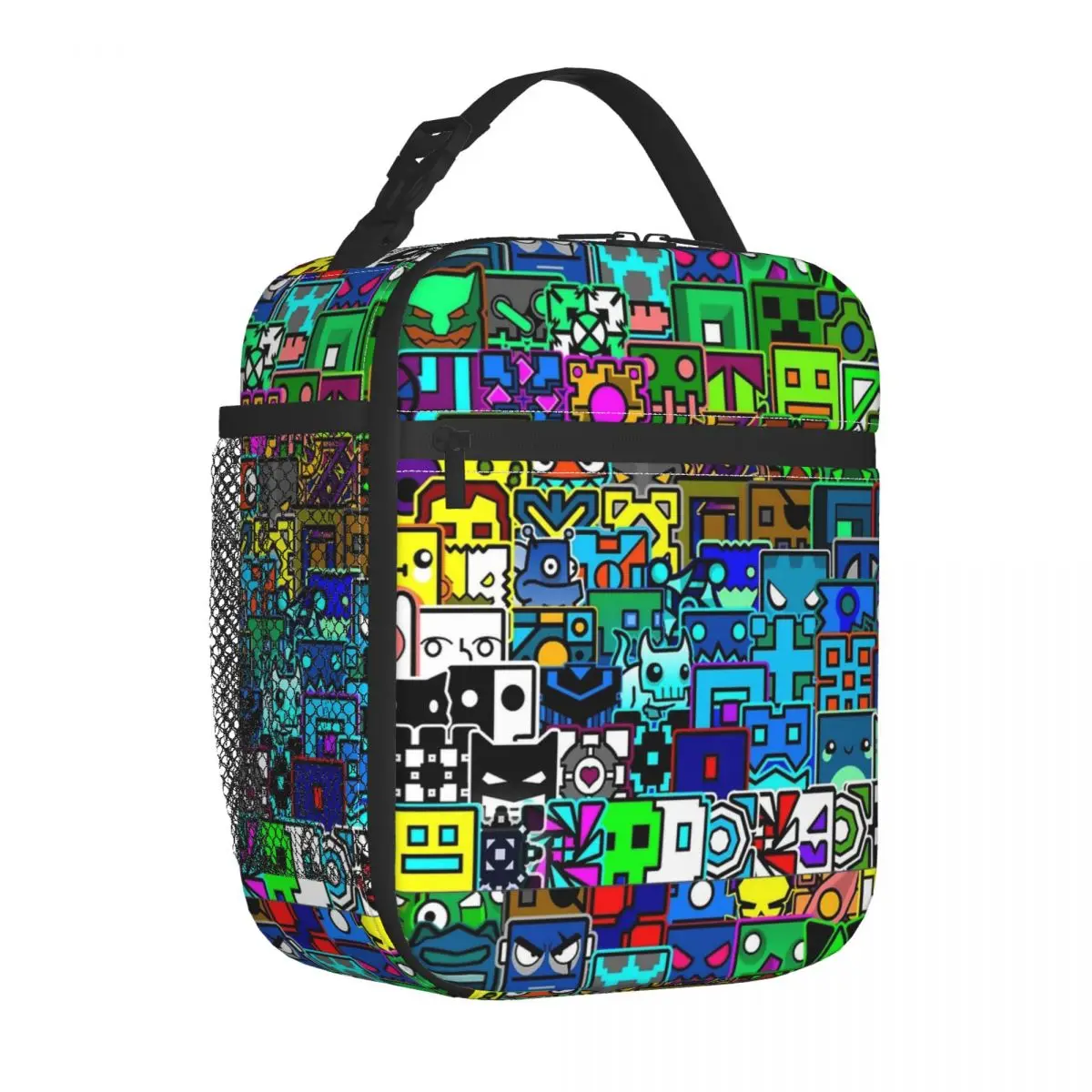 Geometry Cube Gaming Dash Pattern Insulated Lunch Bags Portable Reusable Cooler Bag Tote Lunch Box Beach Picnic Girl Boy