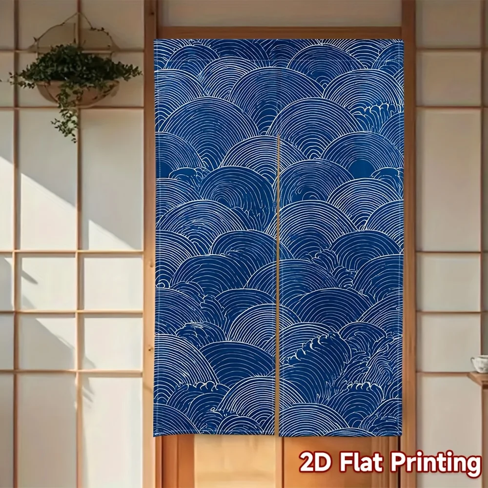 Blue Wave Noren Curtain  Elegant Japanese Seigaiha Pattern in Deep Blue, Traditional Overlapping Waves Design for Privacy  Decor