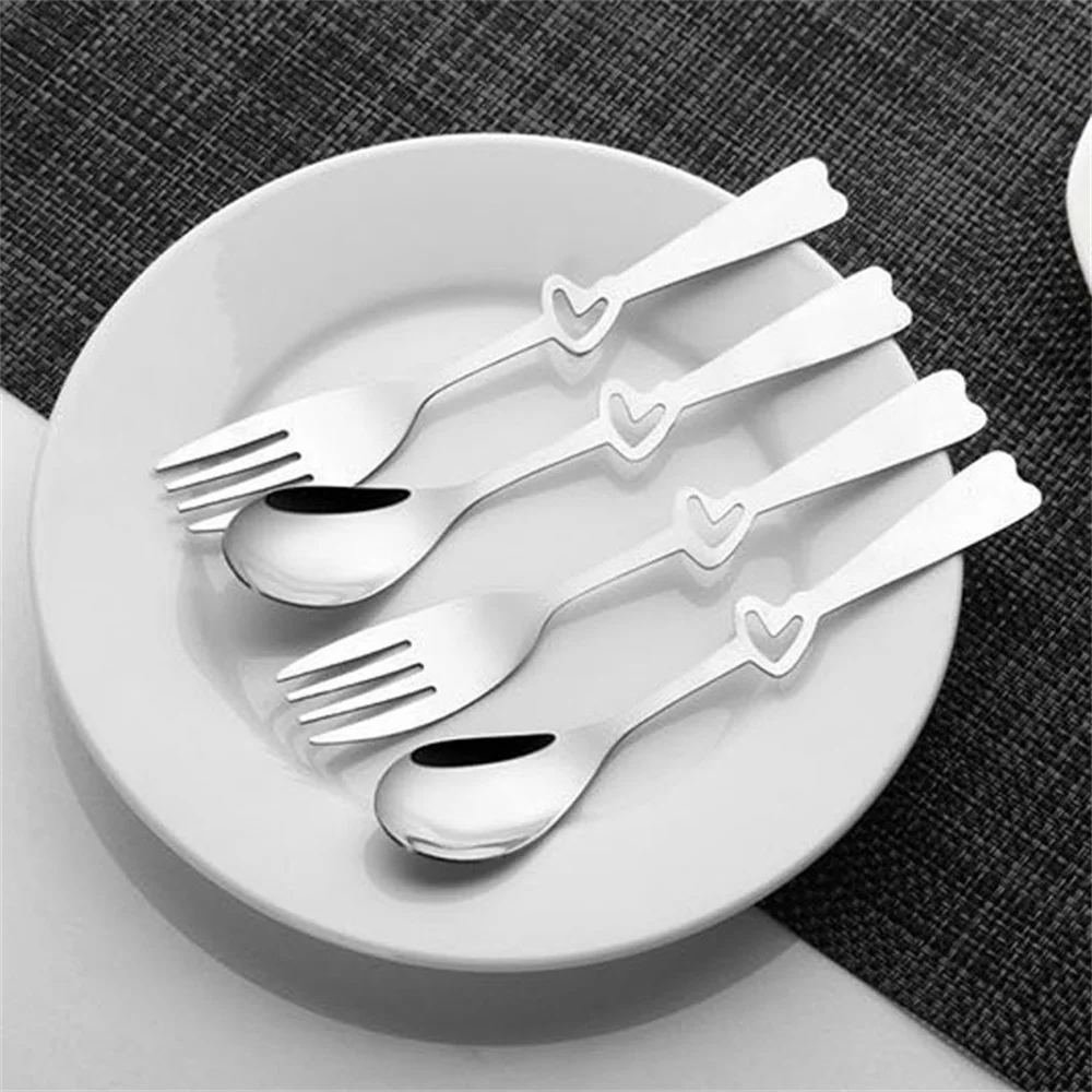 Smooth Edges Cute Stirring Scoop Kitchen  Tableware Heart-shaped Spoon Fork Stainless Steel 410 Mirror Polishing Process 12g