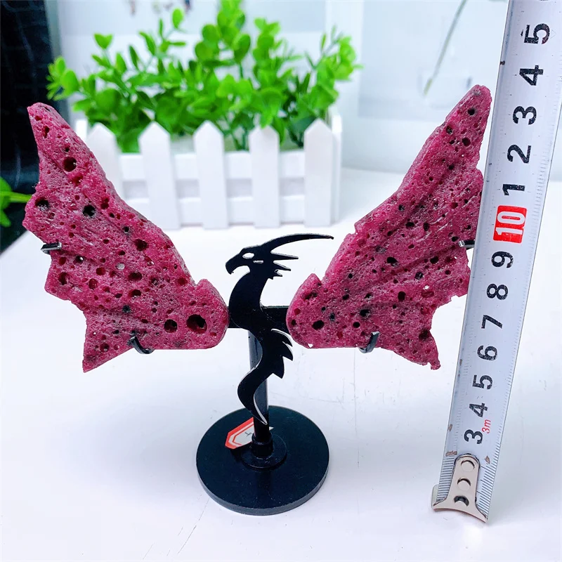 Natural Ruby In Zoisite Dragon Wings Crystal Carving Crafts Healing Energy Lucky Stone Home Decoration Birthday Gift 1pair