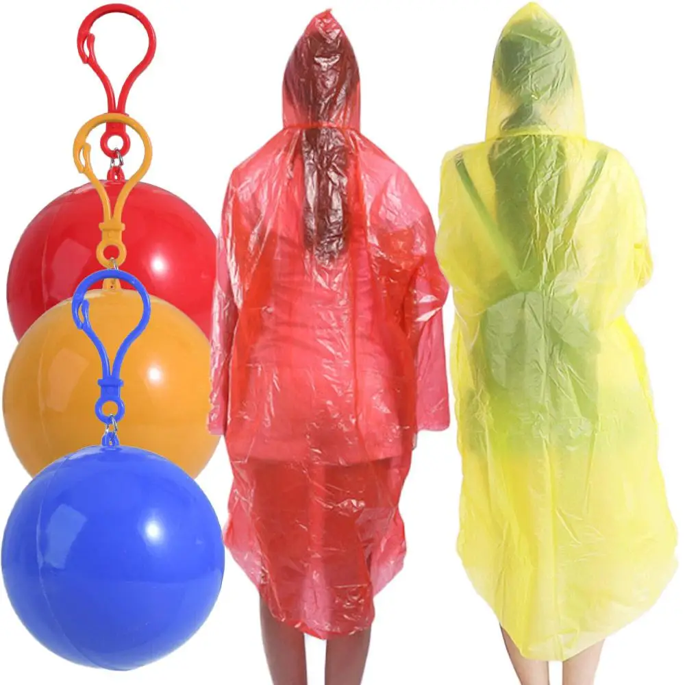 Keychain Waterproof Disposable Raincoat Hood Poncho Keyring Ball Raincoat Ball Colorful Emergency Rain Ponchos Hiking Camping