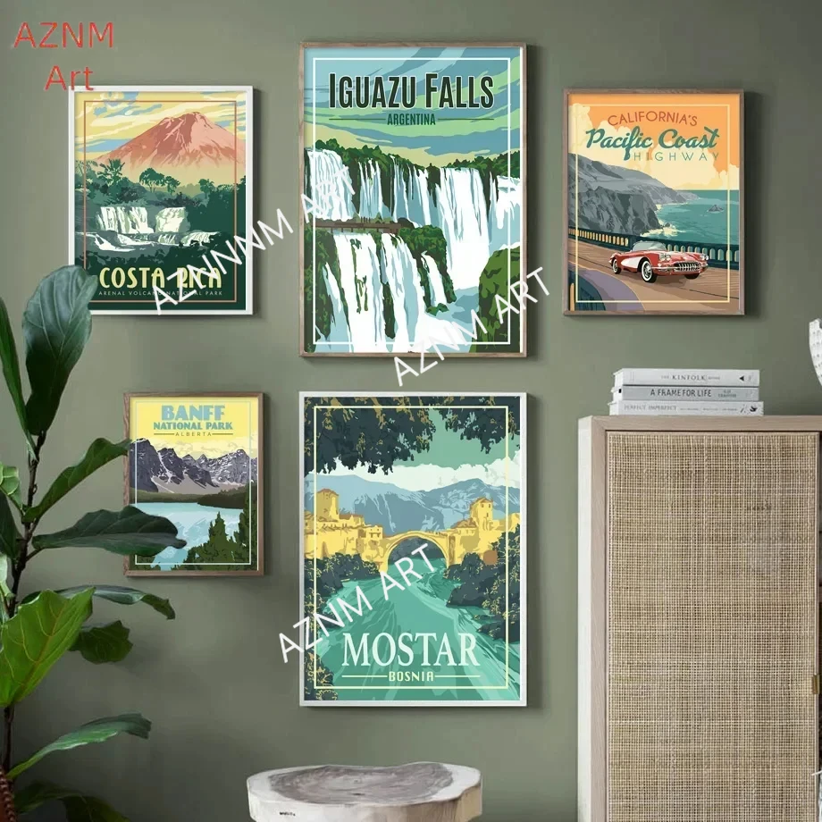 World City View Mostar Island Banff Costa Minimalistischer Wandkunstdruck Leinwandgemälde Poster für Wohnzimmer Moderne Heimdekoration