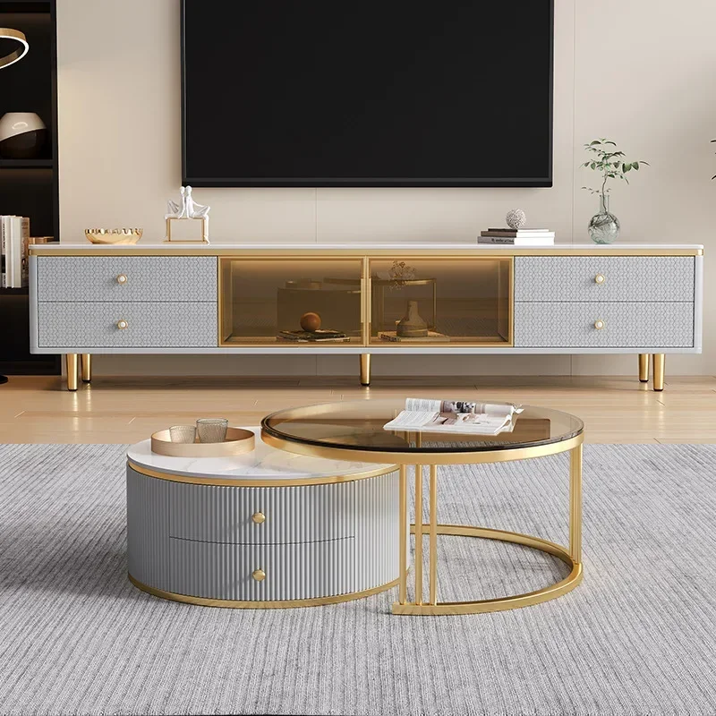 XXMBright rock slab light luxury coffee table TV cabinet, modern simple living room audio-visual cabinet