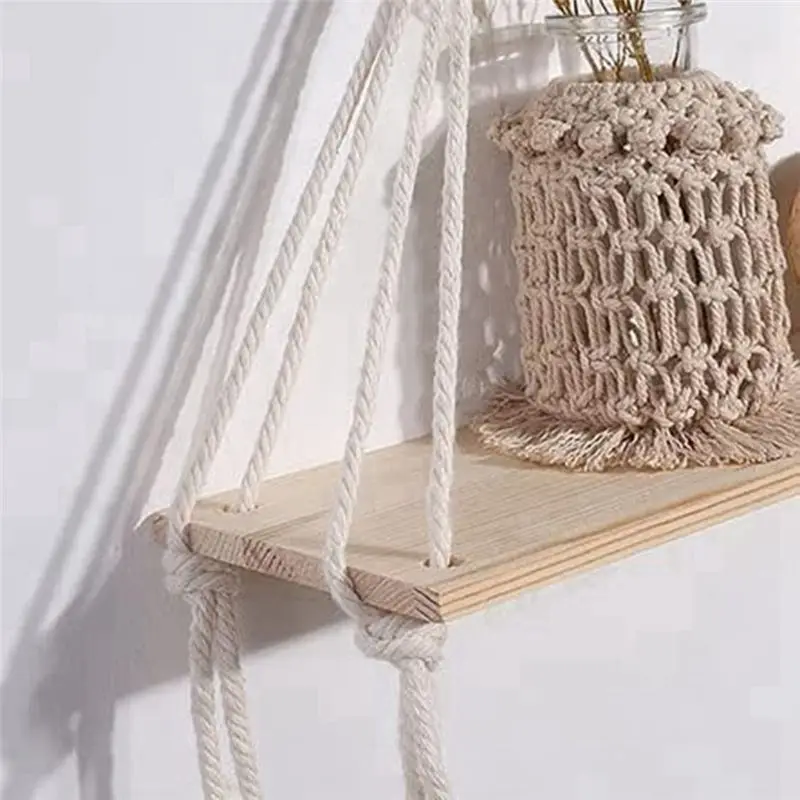 Wall Hanging Shelf ,Boho Shelves With Wood Shelf ,2 Pcs Handmade Macrame Shelf for Hanging Plants and Decor &LICG