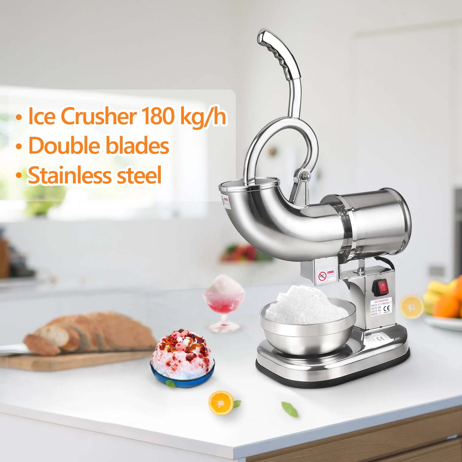 110V/220VAutomatic Sand Ice Machine Commercial High-power Electric Ice Crusher Stainless Steel Double-knife Ice Machine