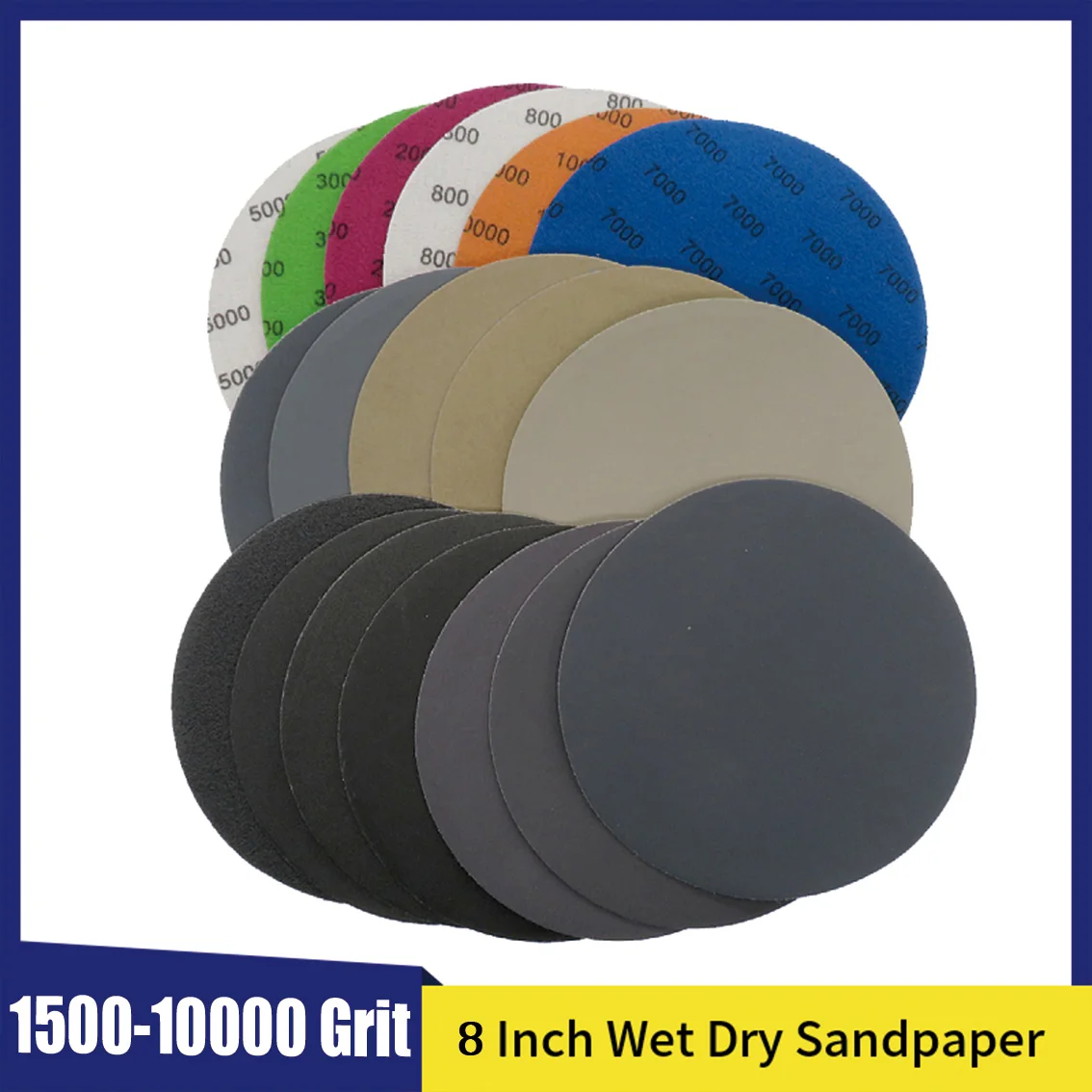 

8-дюймовые водонепроницаемые шлифовальные диски на липучке 1500-10000, флокированная наждачная бумага 200 мм для влажной и сухой шлифовальной машины, полировки 1-50 шт.