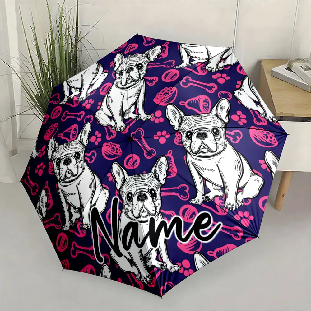 Custom Name Chic Dog-Themed Umbrella Design 8 Iron Ribs Folding Umbrella Auto-Open Fashionable Sunshade Deluxe Gift