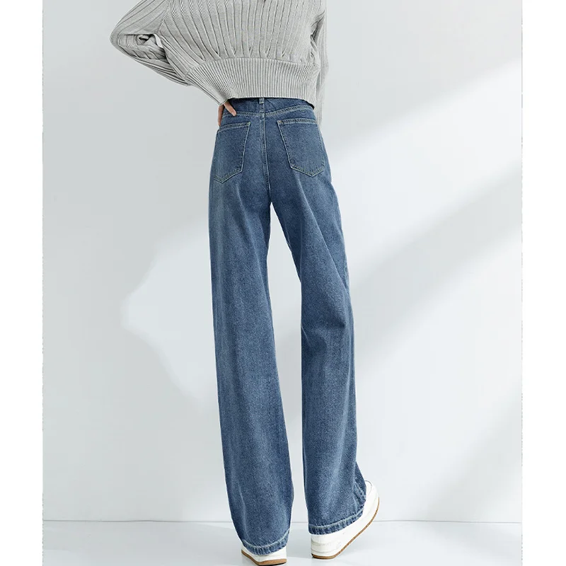 High Street Light Color Jeans Women's Spring And Autumn 2022 New Straight Slender Loose Versatile High Waist Pants