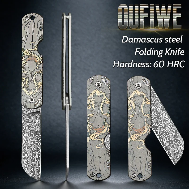Pocket knife, Damascus steel blade, compact knife for men and women, multifunctional folding fruit knife for home use, EDC knife
