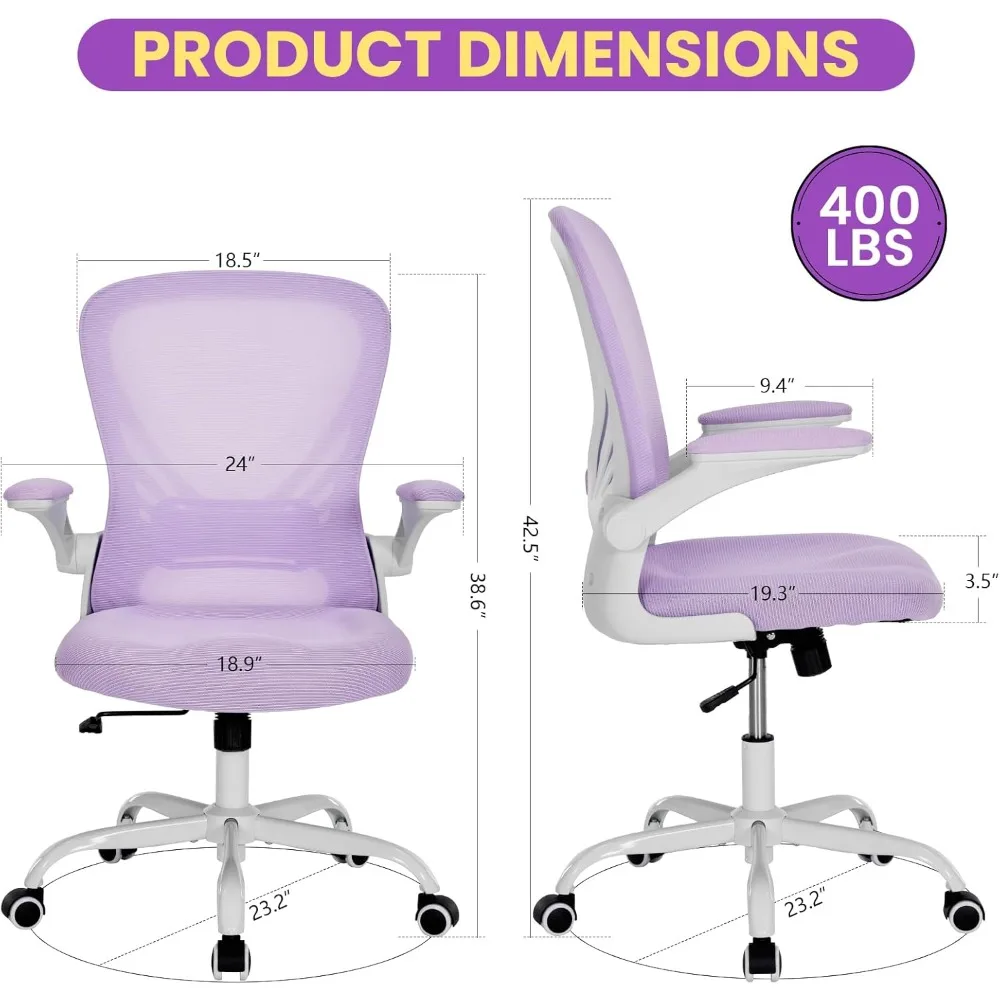 كرسي مكتب مريح لدعم قطني مع مساند للذراعين قابلة للطي للاستخدام المريح في المنزل والدراسة